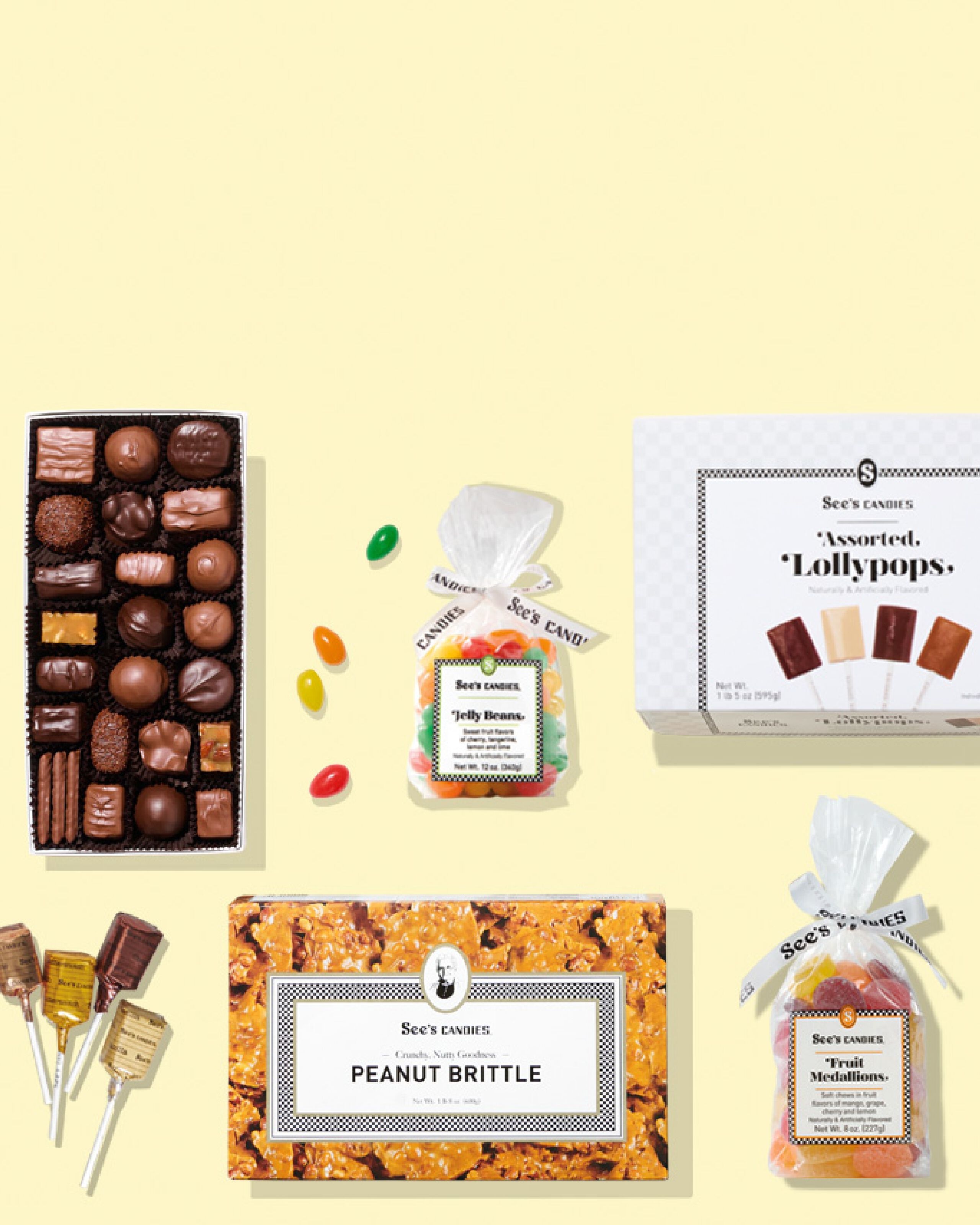 A spread of See's candies